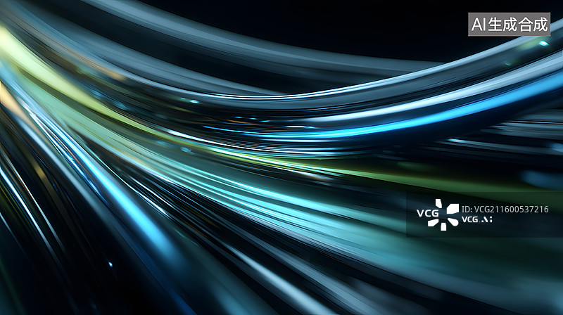 【AI数字艺术】蓝绿光轨动感科技抽象背景图图片素材