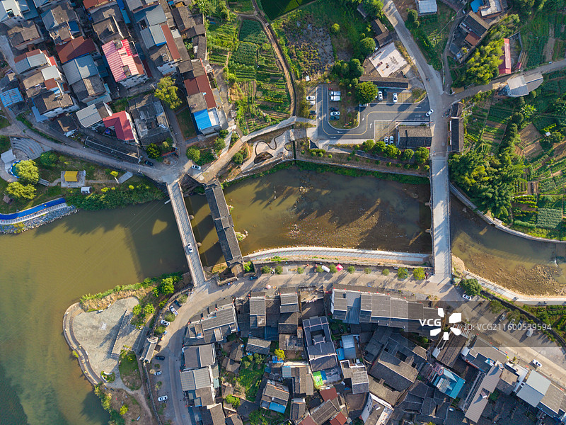 福建省三明市永安市贡川镇集凤村，会清桥，乡村航拍图片素材