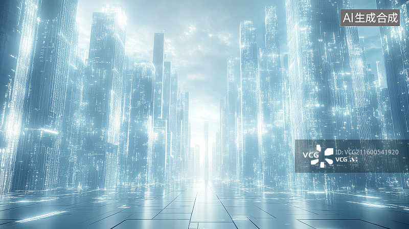 【AI数字艺术】未来城市夜景，高楼林立光芒四射图片素材