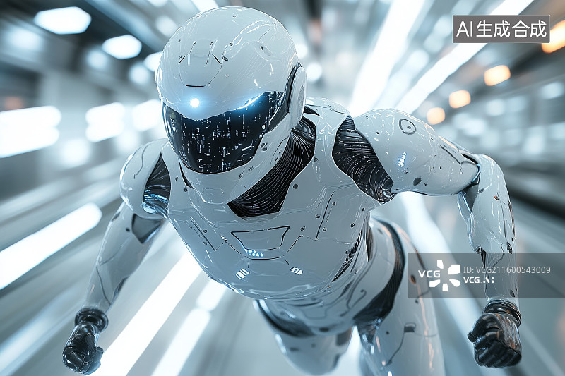 【AI数字艺术】未来科技宇航员在走廊中奔跑图片素材