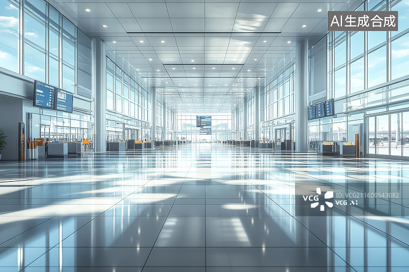 【AI数字艺术】现代化机场候机大厅图片素材