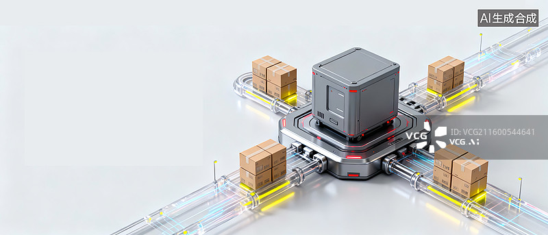 【AI数字艺术】人工智能自动化物流仓储生产线图片素材