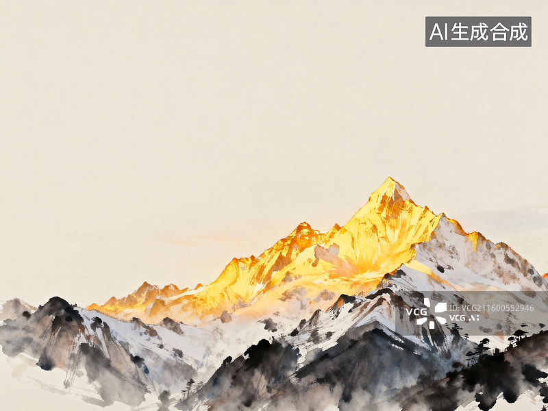【AI数字艺术】水彩绘壮丽雪山峰图片素材