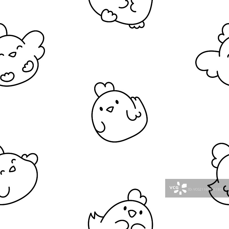可爱的鸡图案填色页无缝图案图片素材