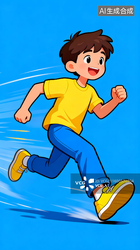 【AI数字艺术】活力男孩奔跑展现青春动感风貌图片素材