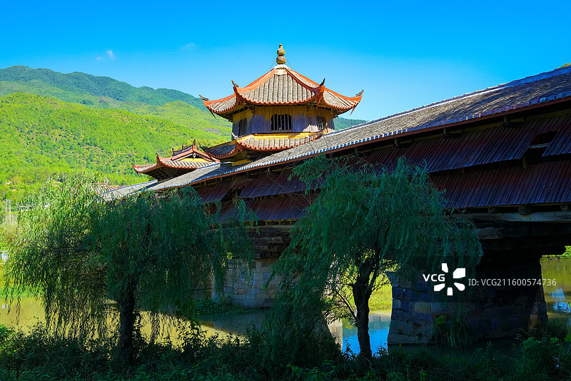 福建省龙岩市连平县，云龙桥，古桥乡村田园美景！图片素材