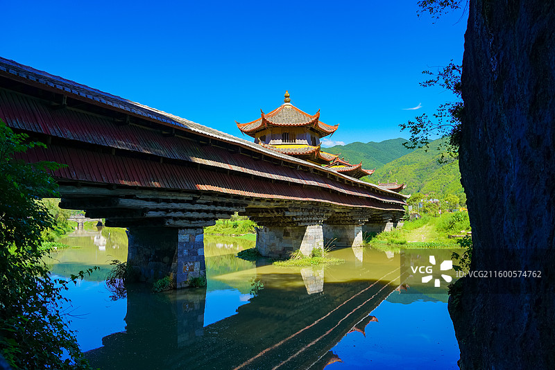 福建省龙岩市连平县，云龙桥，古桥乡村田园美景！图片素材