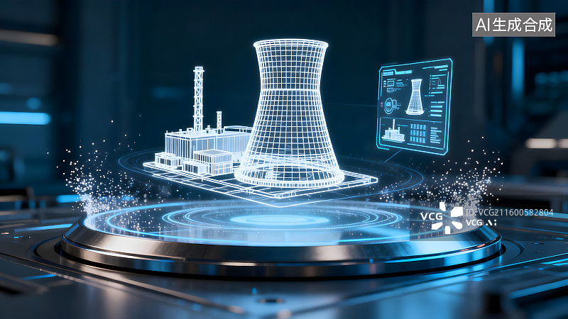 【AI数字艺术】全息投影3d核电站图片素材