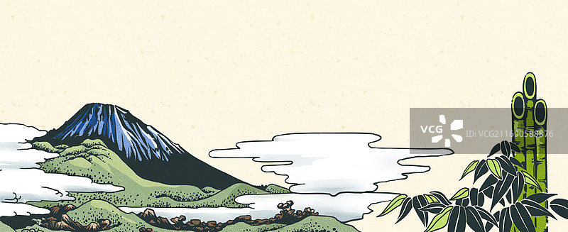 春季富士山风景插画图片素材