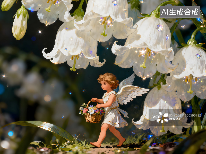 【AI数字艺术】风铃花下的小天使图片素材