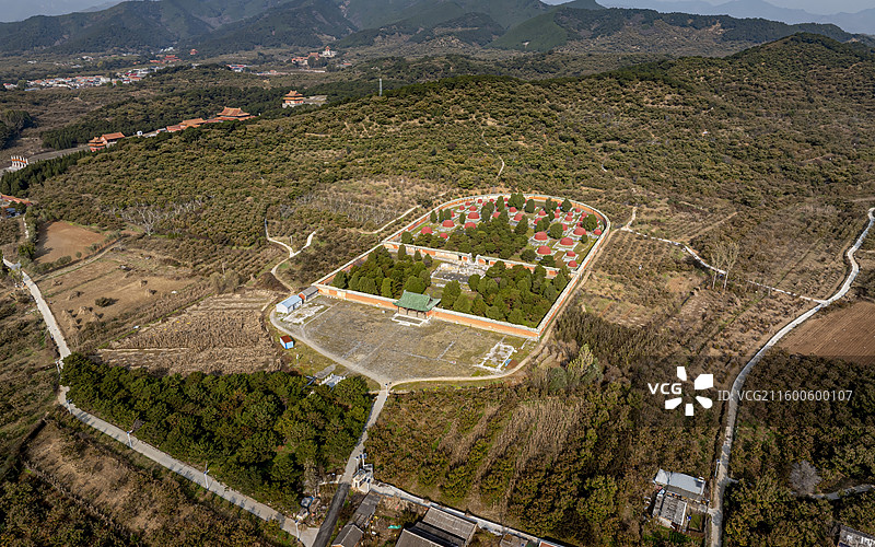 河北省唐山市遵化市清东陵景陵妃园寝航拍图片素材