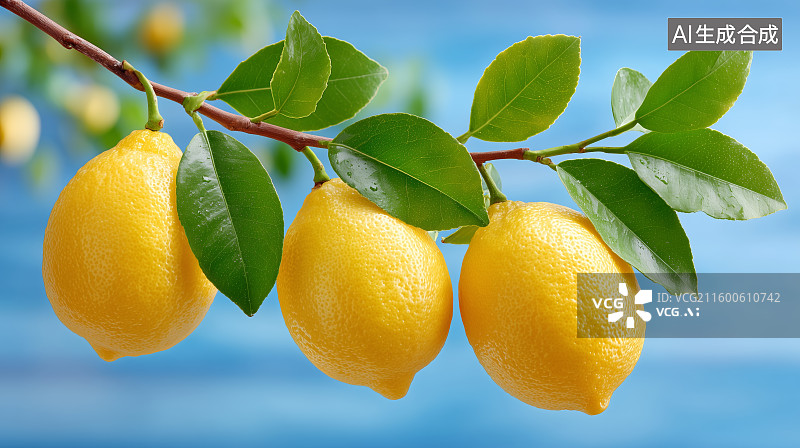 【AI数字艺术】枝头挂满的金黄色柠檬图片素材