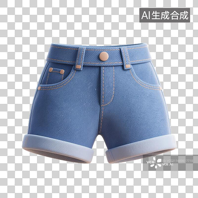 【AI数字艺术】3D渲染，牛仔裤，短裤，夏天，衣服，裤子，免抠元素图片素材