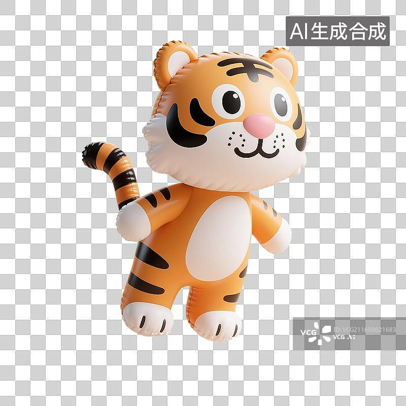 【AI数字艺术】3D渲染卡通动物，膨胀充气风格，充气老虎，老虎玩具，虎年，十二生肖，免抠元素图片素材