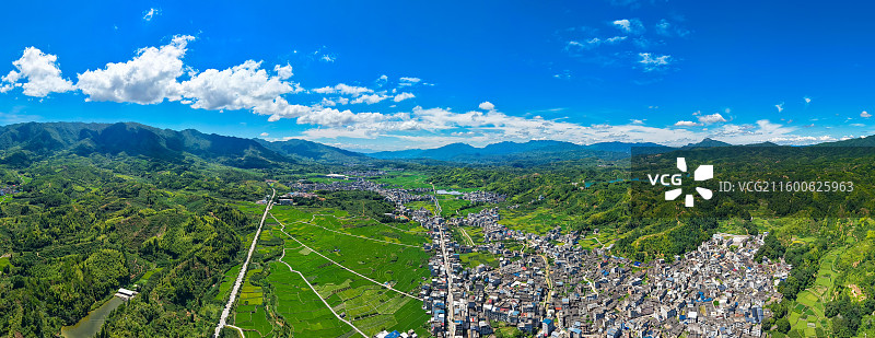 福建省龙岩市连平县，四堡镇玉沙桥，古桥乡村田园美景！图片素材