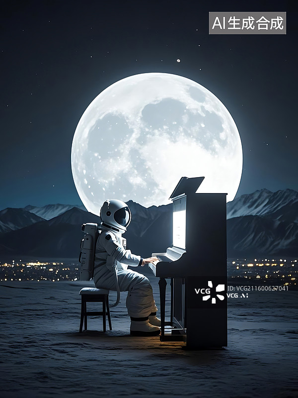 【AI数字艺术】宇航员月球钢琴独奏图片素材