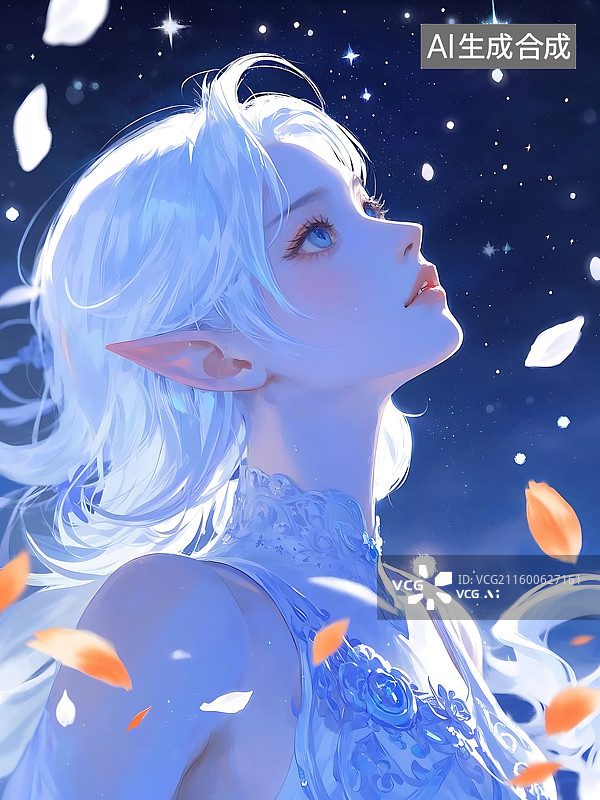 【AI数字艺术】星夜下的精灵少女图片素材