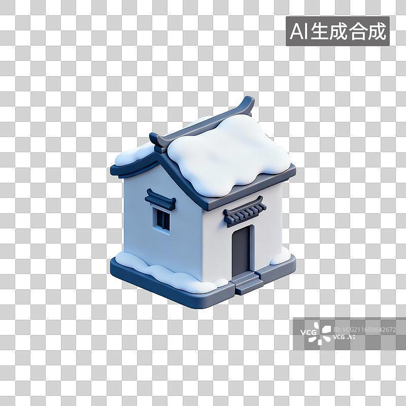 【AI数字艺术】小雪大雪节气元素：3D 中式雪景小屋建筑设计素材图片素材