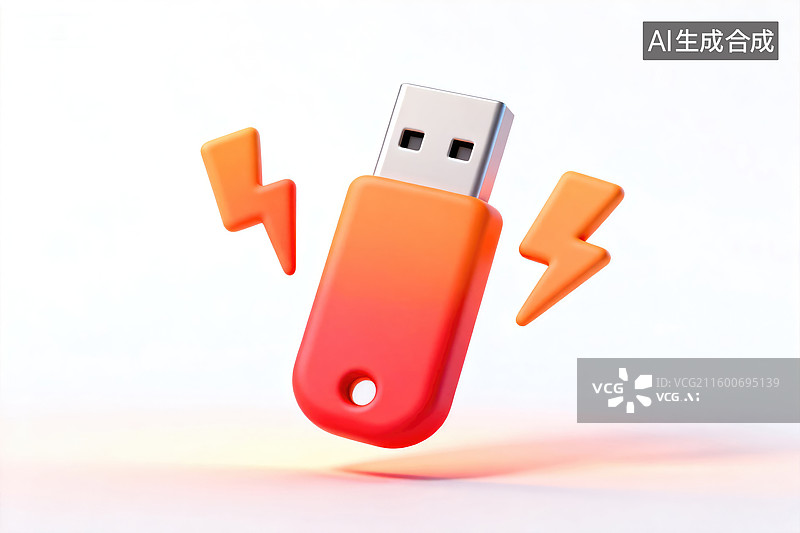 【AI数字艺术】带闪电标志的橙色U盘图片素材