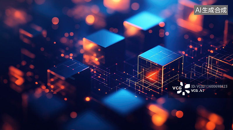 【AI数字艺术】立方体蓝色科技背景图片素材