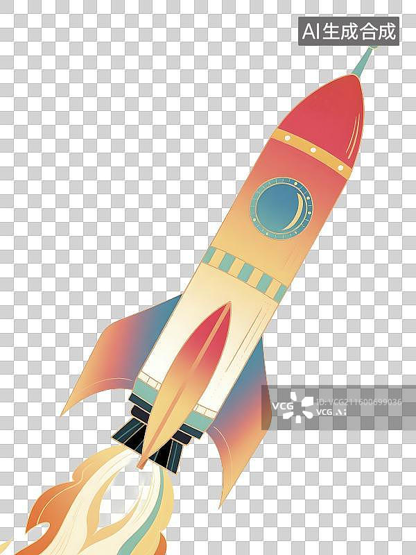 【AI数字艺术】色彩斑斓的火箭探索插画图片素材