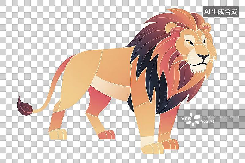 【AI数字艺术】色彩几何风格的雄伟狮子插画图片素材