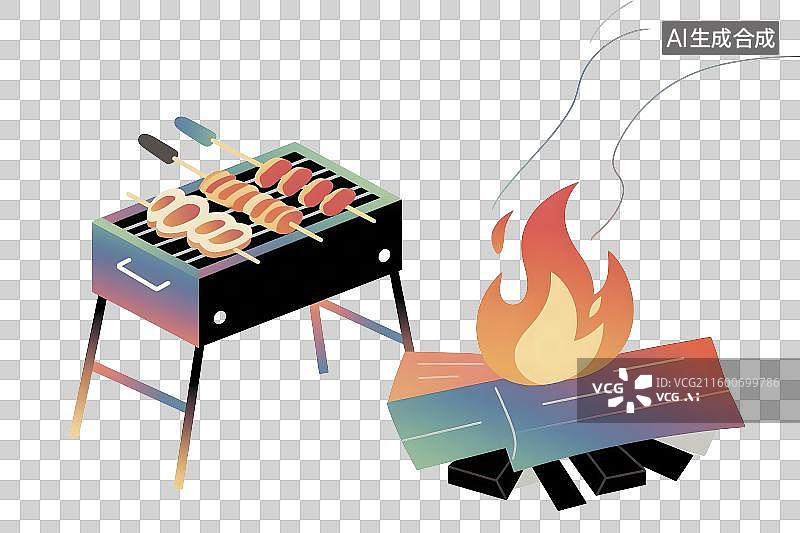 【AI数字艺术】户外烧烤美味串烧与篝火图片素材