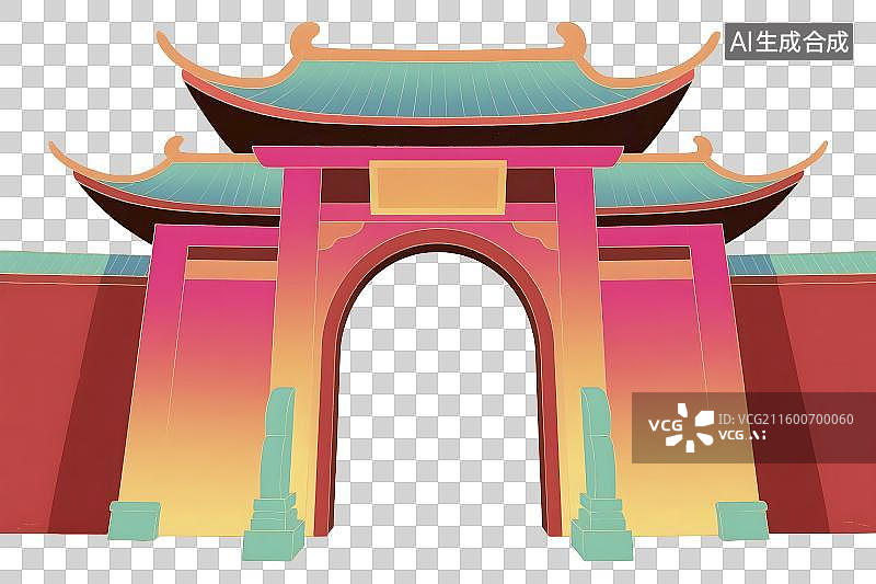 【AI数字艺术】传统中式彩色大门图片素材