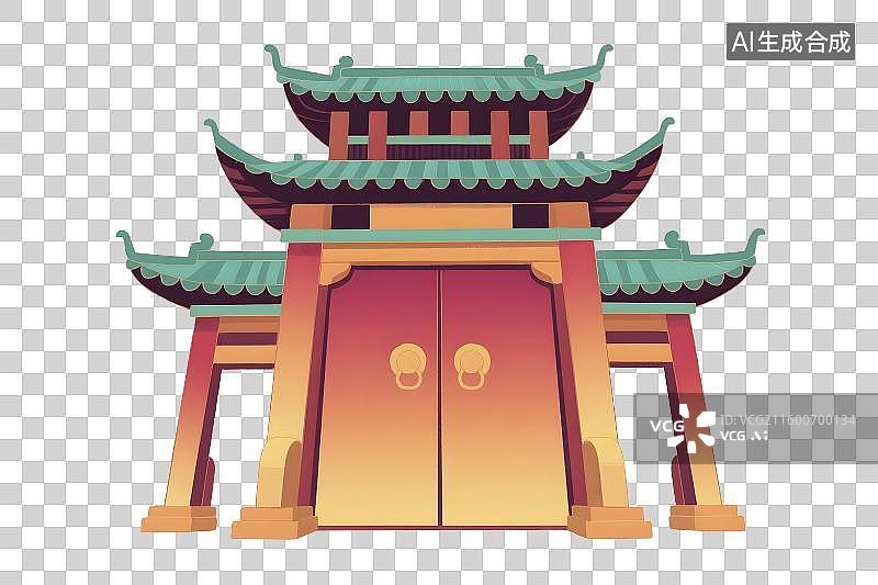 【AI数字艺术】传统中式多层结构大门图片素材