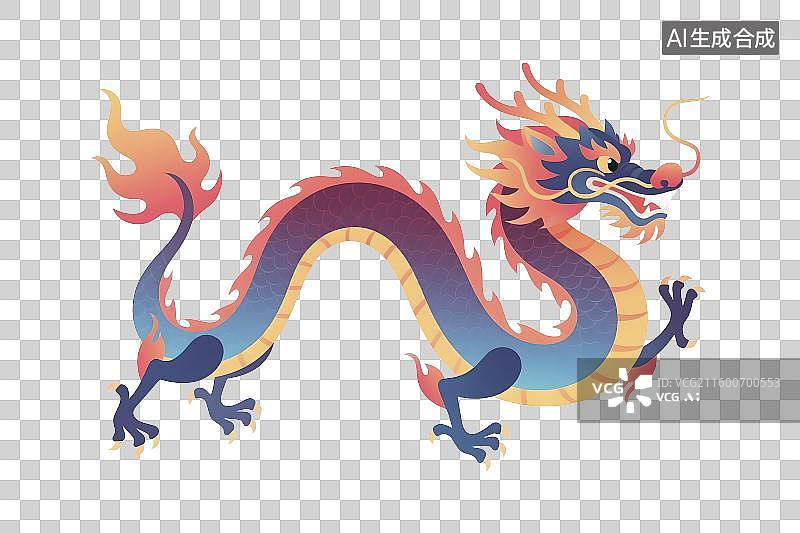 【AI数字艺术】色彩斑斓的传统中国龙插画图片素材