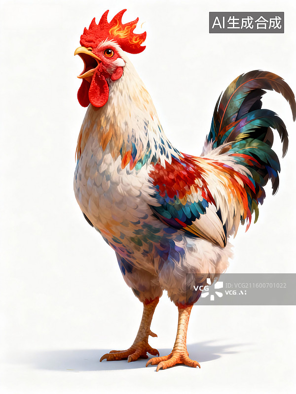 【AI数字艺术】五彩大公鸡仰头打鸣图片素材