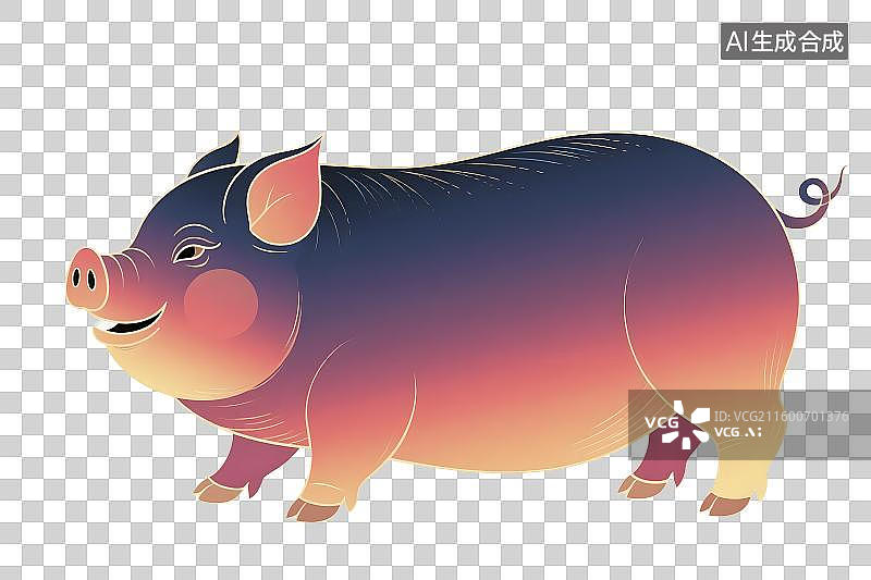 【AI数字艺术】色彩渐变的可爱小猪插画图片素材