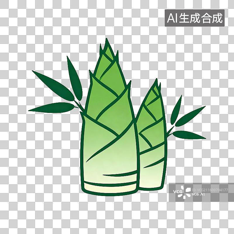 【AI数字艺术】新鲜翠绿的竹笋及叶片图片素材