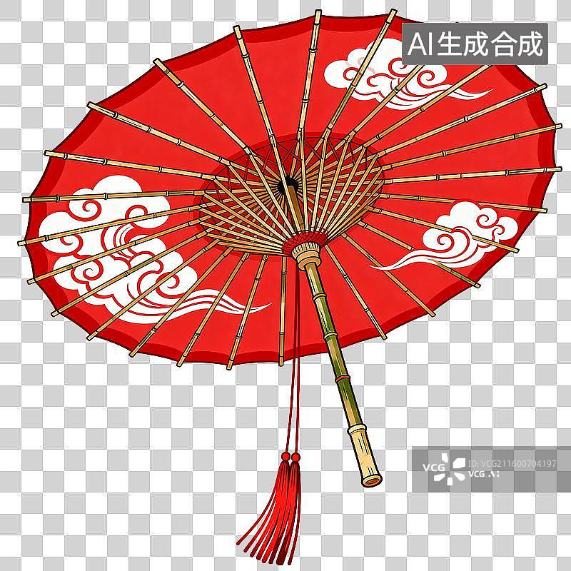 【AI数字艺术】传统红色带云纹的中式伞图片素材