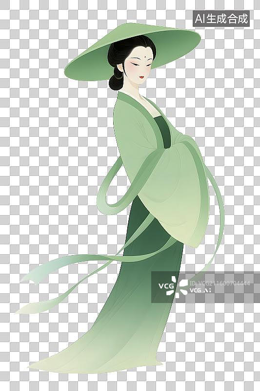 【AI数字艺术】传统风格身着绿衣的优雅女子图片素材