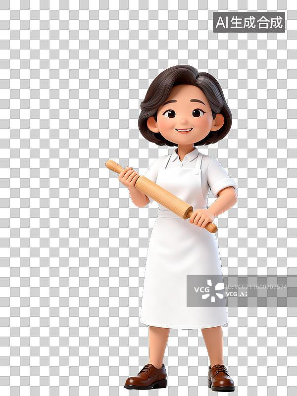 【AI数字艺术】手持擀面杖的白衣女性图片素材
