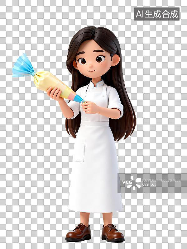 【AI数字艺术】年轻女糕点师手持奶油裱花袋图片素材
