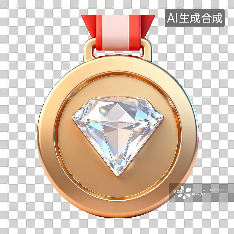 【AI数字艺术】金色奖牌上的钻石图片素材