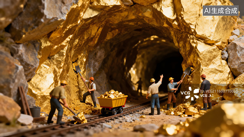 【AI数字艺术】挖金矿微缩场景图片素材