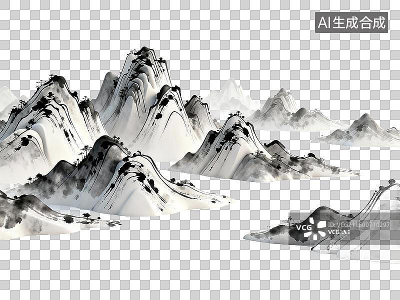【AI数字艺术】旅游出行自然景观水墨山水画图片素材