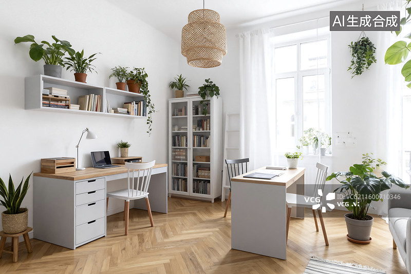【AI数字艺术】明亮通风的居家办公空间图片素材