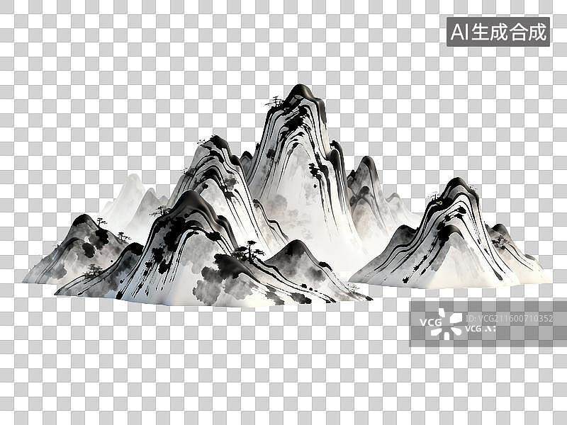 【AI数字艺术】旅游出行自然景观水墨山水画中的山峰图片素材