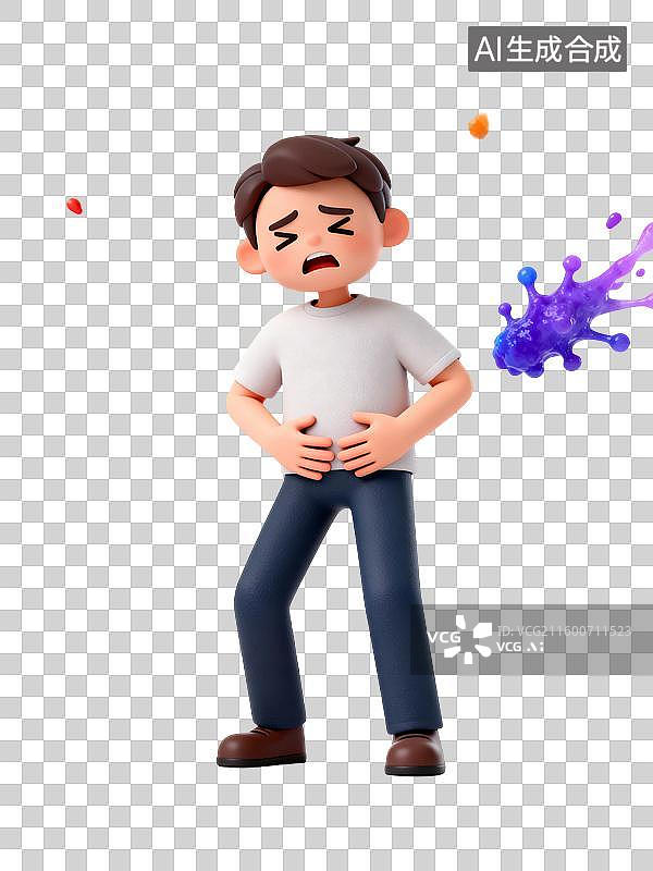 【AI数字艺术】男孩肚子疼痛插画图片素材