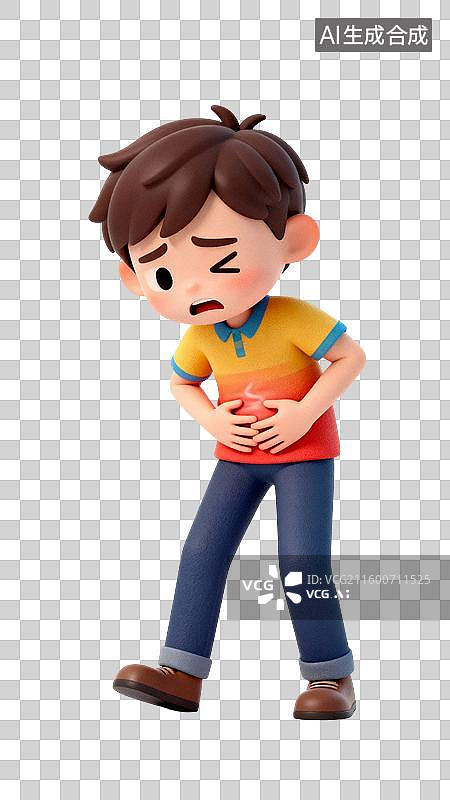【AI数字艺术】男孩肚子疼痛插画图片素材