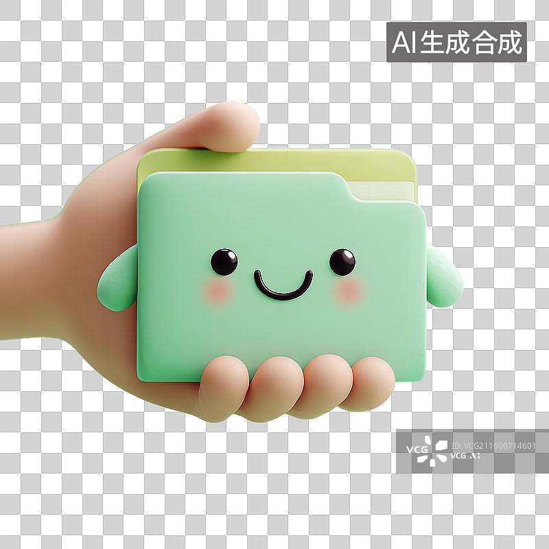 【AI数字艺术】卡通手持薄荷绿文件夹图片素材