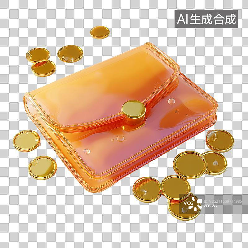 【AI数字艺术】橘色玻璃钱包金扣图片素材