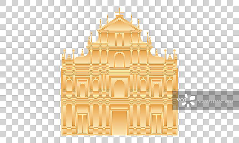 大三巴牌坊天主之母圣保禄大教堂中国澳门特别行政区世界文化遗产城市旅游地标建筑新国风扁平简约渐变矢量图图片素材