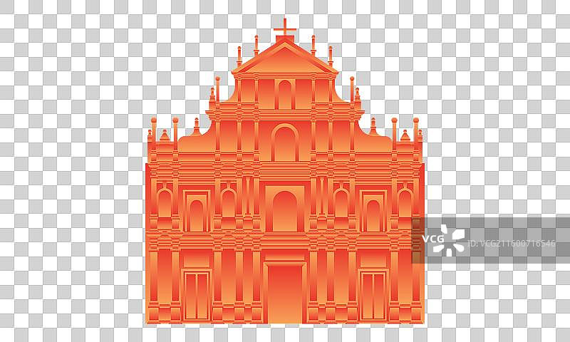 大三巴牌坊天主之母圣保禄大教堂中国澳门特别行政区世界文化遗产城市旅游地标建筑新国风扁平简约渐变矢量图图片素材