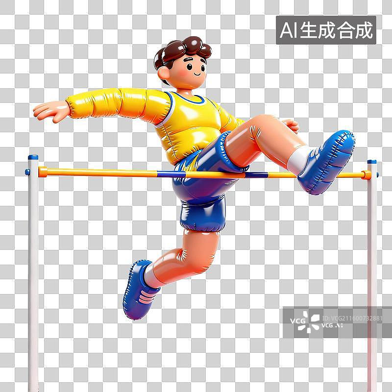 【AI数字艺术】3D轻拟物风格跳高撑杆跳少年元素图片素材