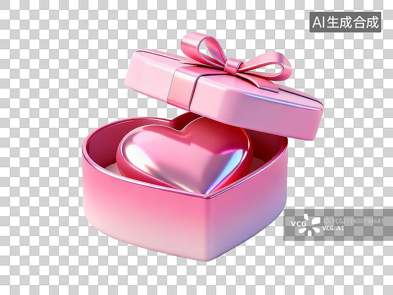 【AI数字艺术】西方节日情人节粉色心形礼盒打开展示图片素材